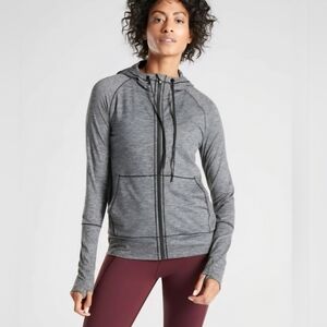 Athleta Uptempo Heather Gray Hooded Sweater Size Medium With Thumb Holes